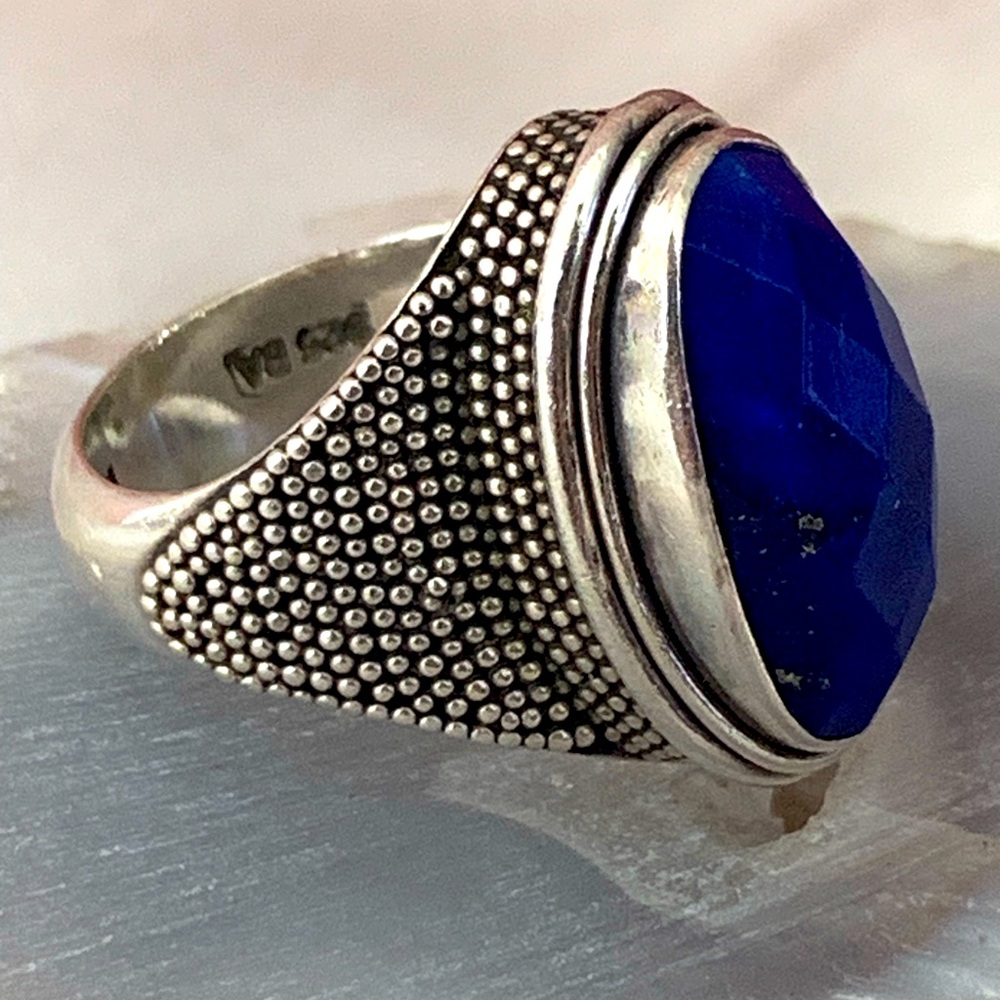 Vintage BA Suarti Sterling Silver Ring Faceted Lapis Lazuli Stone Size 6 US - Picture 5 of 11